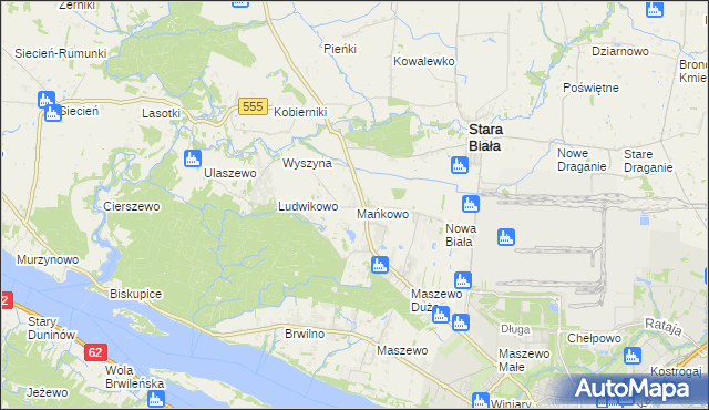 mapa Mańkowo gmina Stara Biała, Mańkowo gmina Stara Biała na mapie Targeo