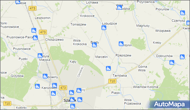 mapa Marcelin gmina Szadek, Marcelin gmina Szadek na mapie Targeo