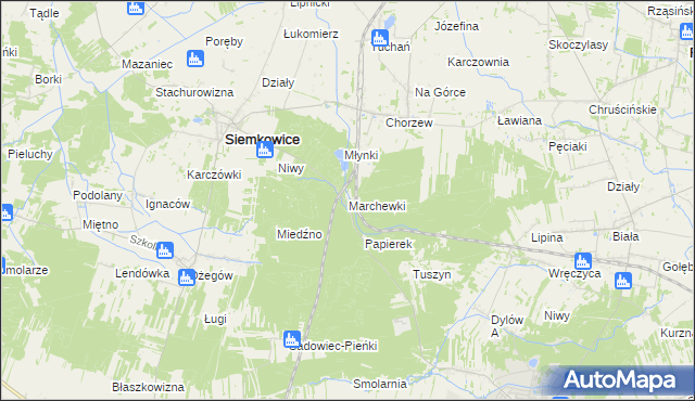 mapa Marchewki gmina Siemkowice, Marchewki gmina Siemkowice na mapie Targeo