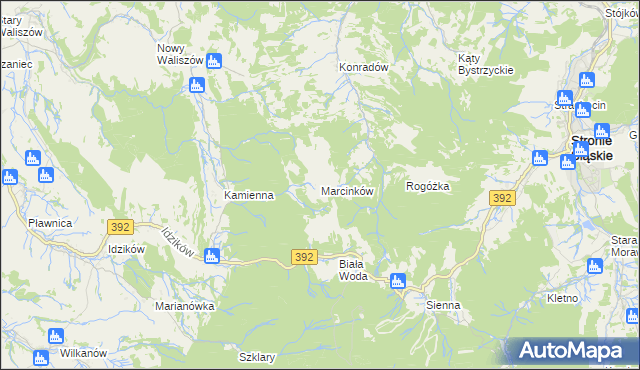 mapa Marcinków gmina Bystrzyca Kłodzka, Marcinków gmina Bystrzyca Kłodzka na mapie Targeo