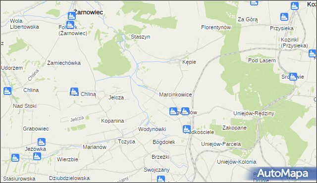 mapa Marcinkowice gmina Charsznica, Marcinkowice gmina Charsznica na mapie Targeo