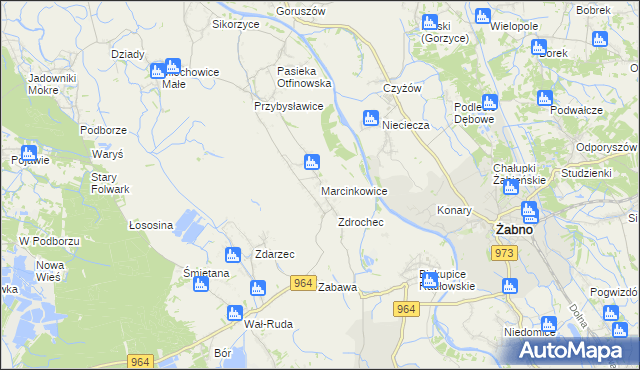 mapa Marcinkowice gmina Radłów, Marcinkowice gmina Radłów na mapie Targeo