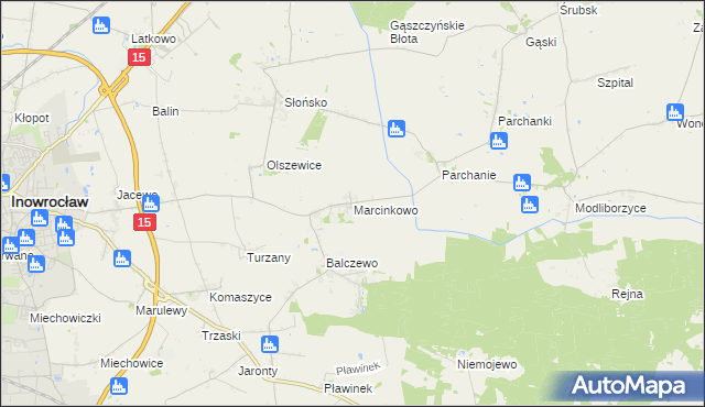 mapa Marcinkowo gmina Inowrocław, Marcinkowo gmina Inowrocław na mapie Targeo
