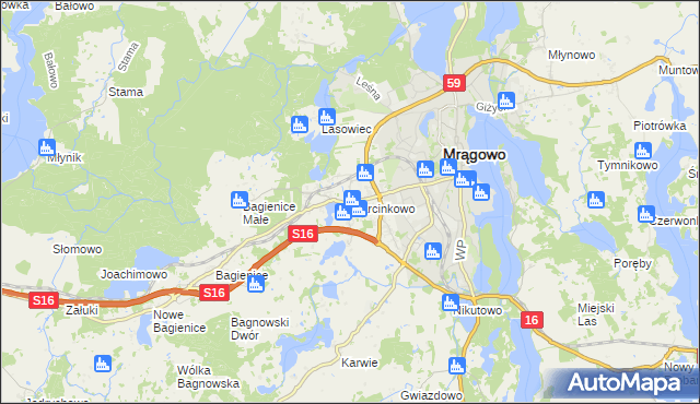 mapa Marcinkowo gmina Mrągowo, Marcinkowo gmina Mrągowo na mapie Targeo