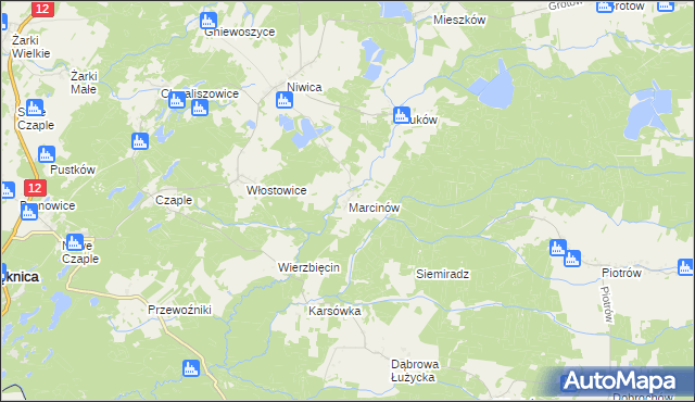 mapa Marcinów gmina Trzebiel, Marcinów gmina Trzebiel na mapie Targeo