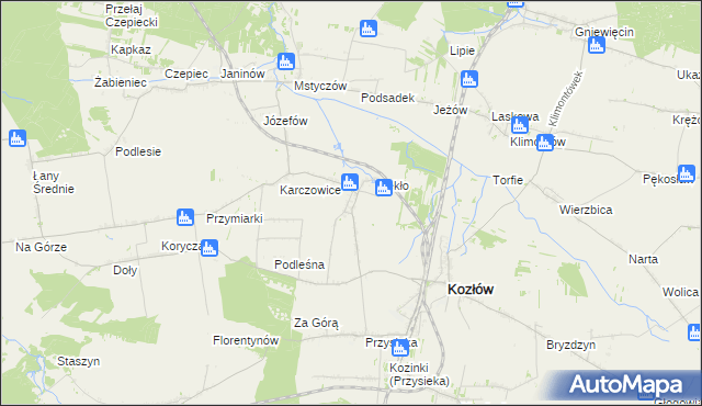 mapa Marcinowice gmina Kozłów, Marcinowice gmina Kozłów na mapie Targeo