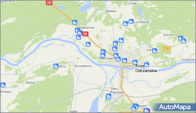 mapa Marcinowice gmina Krosno Odrzańskie, Marcinowice gmina Krosno Odrzańskie na mapie Targeo