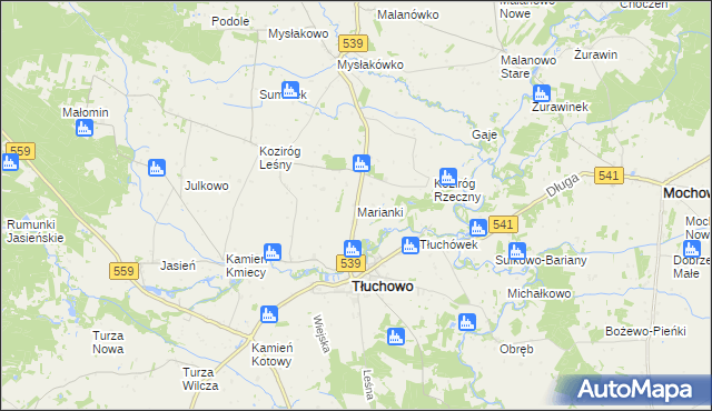 mapa Marianki gmina Tłuchowo, Marianki gmina Tłuchowo na mapie Targeo