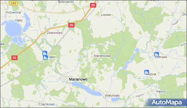 mapa Mariankowo gmina Marianowo, Mariankowo gmina Marianowo na mapie Targeo