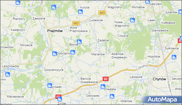 mapa Marianów gmina Chynów, Marianów gmina Chynów na mapie Targeo