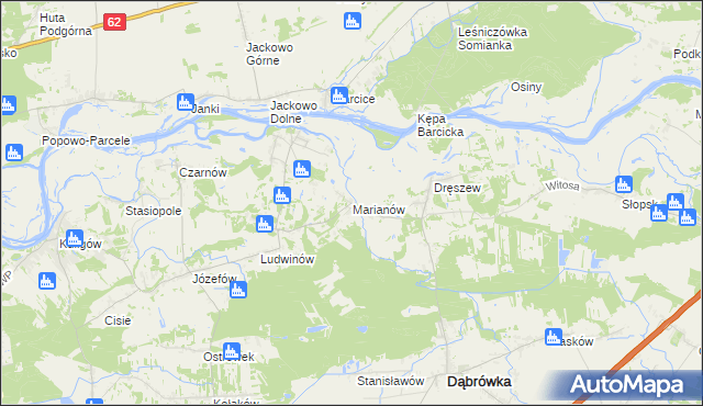 mapa Marianów gmina Dąbrówka, Marianów gmina Dąbrówka na mapie Targeo