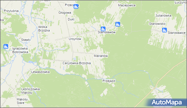 mapa Marianów gmina Głowaczów, Marianów gmina Głowaczów na mapie Targeo
