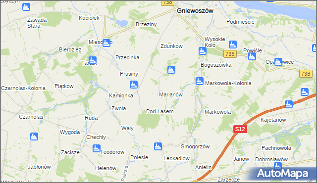 mapa Marianów gmina Gniewoszów, Marianów gmina Gniewoszów na mapie Targeo