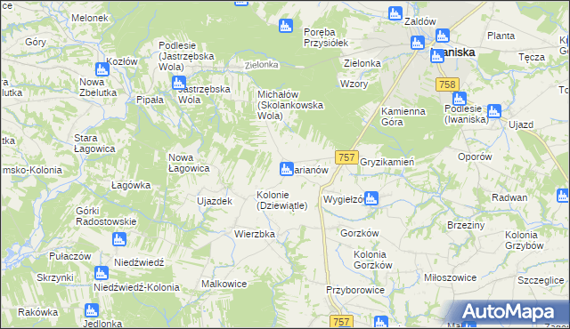 mapa Marianów gmina Iwaniska, Marianów gmina Iwaniska na mapie Targeo