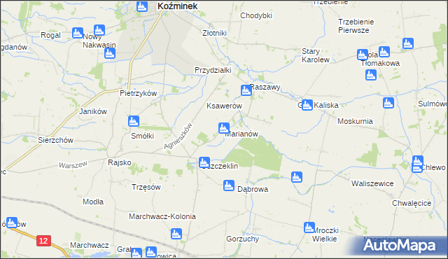 mapa Marianów gmina Koźminek, Marianów gmina Koźminek na mapie Targeo