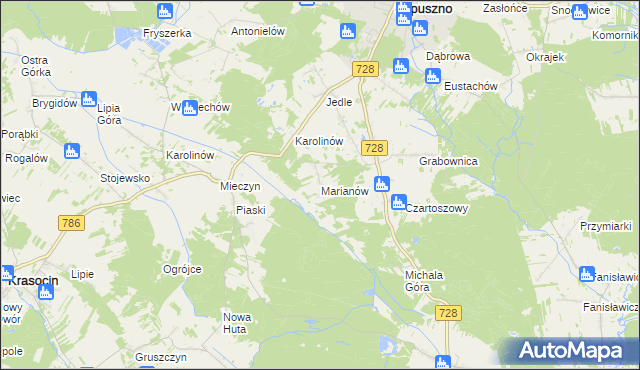 mapa Marianów gmina Łopuszno, Marianów gmina Łopuszno na mapie Targeo