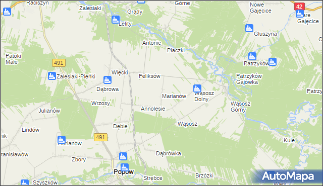 mapa Marianów gmina Popów, Marianów gmina Popów na mapie Targeo