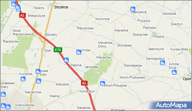 mapa Marianów gmina Strzelce, Marianów gmina Strzelce na mapie Targeo