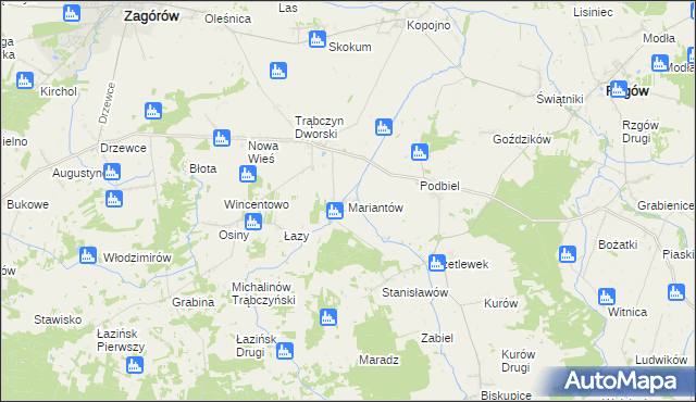 mapa Mariantów gmina Zagórów, Mariantów gmina Zagórów na mapie Targeo