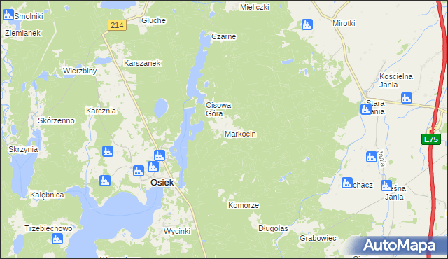 mapa Markocin gmina Osiek, Markocin gmina Osiek na mapie Targeo