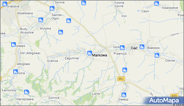 mapa Markowa, Markowa na mapie Targeo