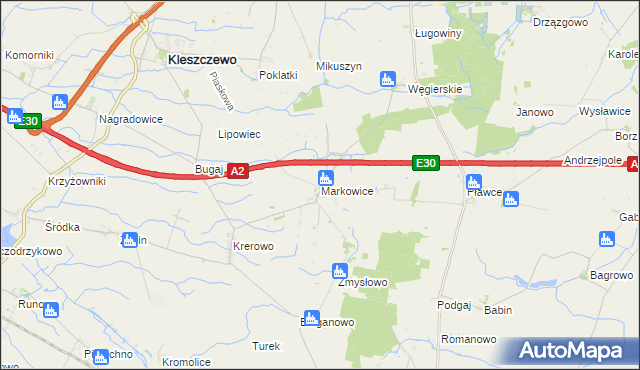 mapa Markowice gmina Kleszczewo, Markowice gmina Kleszczewo na mapie Targeo