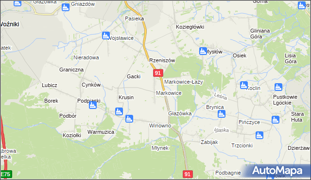 mapa Markowice gmina Koziegłowy, Markowice gmina Koziegłowy na mapie Targeo