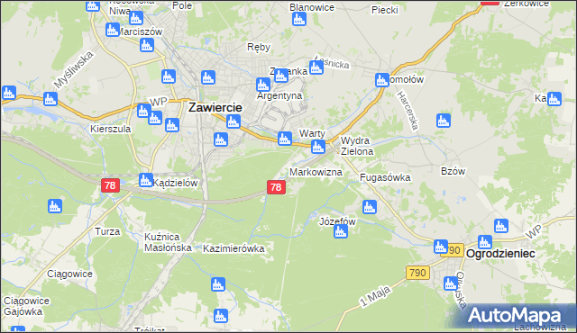 mapa Markowizna gmina Ogrodzieniec, Markowizna gmina Ogrodzieniec na mapie Targeo