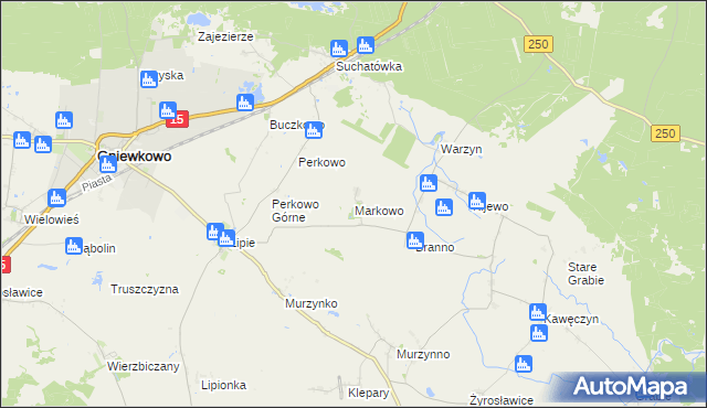 mapa Markowo gmina Gniewkowo, Markowo gmina Gniewkowo na mapie Targeo