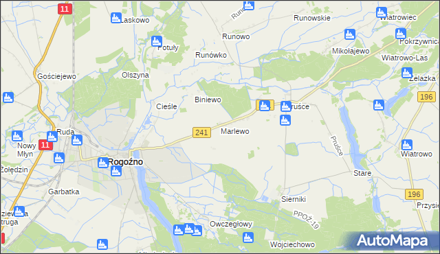 mapa Marlewo gmina Rogoźno, Marlewo gmina Rogoźno na mapie Targeo