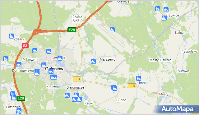 mapa Marszewo gmina Goleniów, Marszewo gmina Goleniów na mapie Targeo