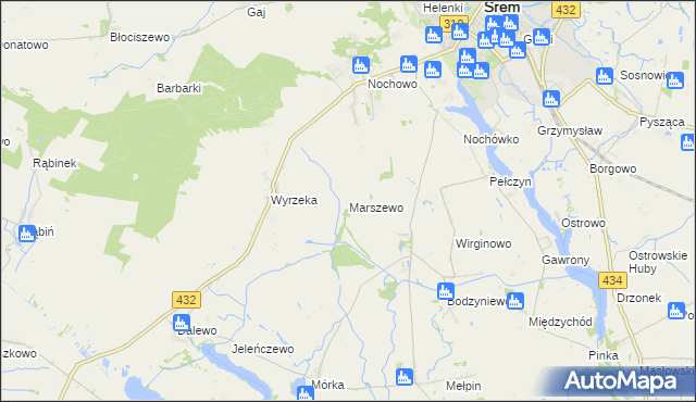 mapa Marszewo gmina Śrem, Marszewo gmina Śrem na mapie Targeo