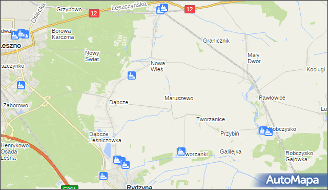 mapa Maruszewo gmina Rydzyna, Maruszewo gmina Rydzyna na mapie Targeo