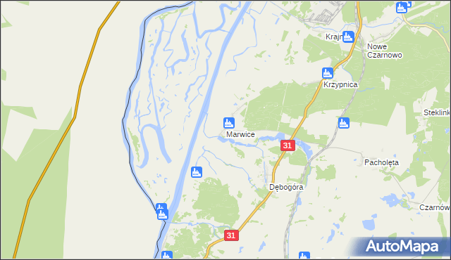 mapa Marwice gmina Widuchowa, Marwice gmina Widuchowa na mapie Targeo