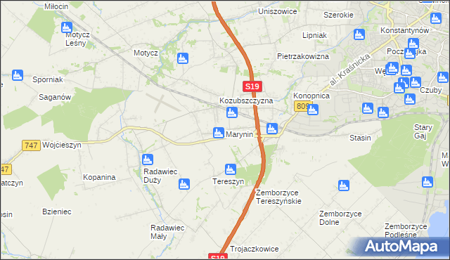 mapa Marynin gmina Konopnica, Marynin gmina Konopnica na mapie Targeo