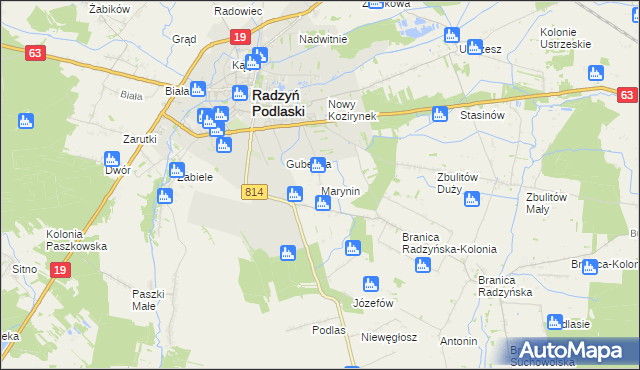 mapa Marynin gmina Radzyń Podlaski, Marynin gmina Radzyń Podlaski na mapie Targeo