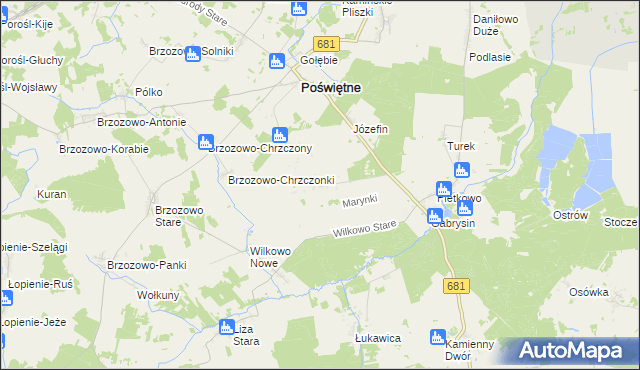 mapa Marynki gmina Poświętne, Marynki gmina Poświętne na mapie Targeo