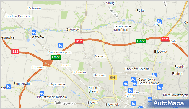mapa Marysin gmina Jastków, Marysin gmina Jastków na mapie Targeo