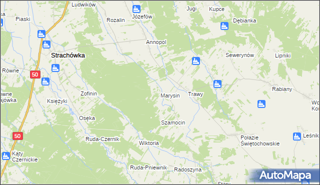 mapa Marysin gmina Strachówka, Marysin gmina Strachówka na mapie Targeo