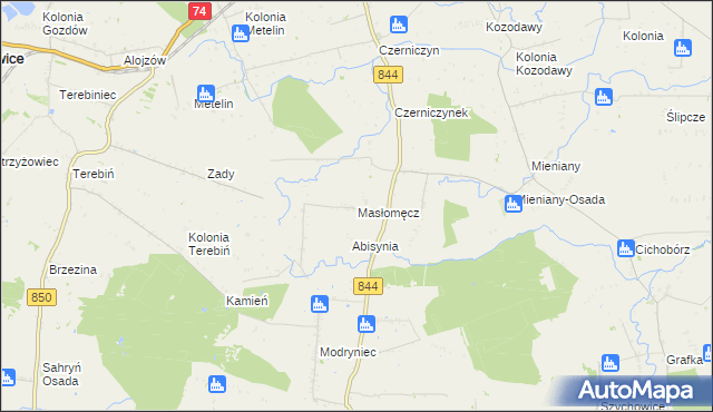 mapa Masłomęcz, Masłomęcz na mapie Targeo