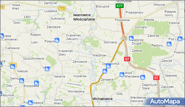 mapa Maszków gmina Iwanowice, Maszków gmina Iwanowice na mapie Targeo