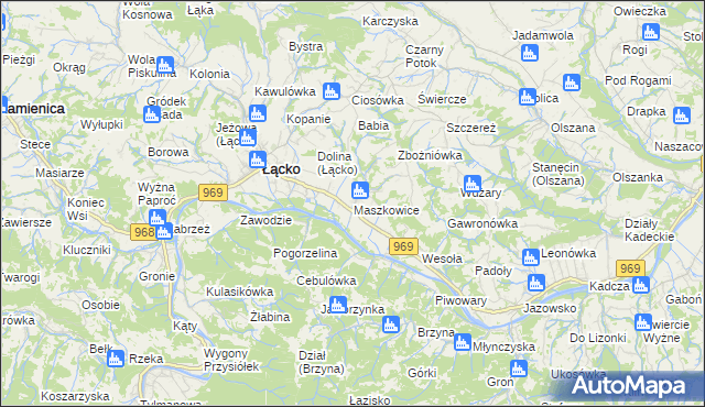 mapa Maszkowice gmina Łącko, Maszkowice gmina Łącko na mapie Targeo