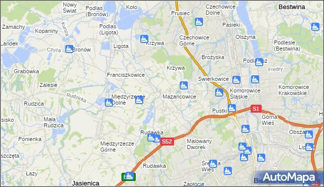 mapa Mazańcowice, Mazańcowice na mapie Targeo