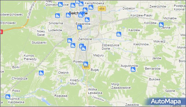 mapa Mazury gmina Bełchatów, Mazury gmina Bełchatów na mapie Targeo