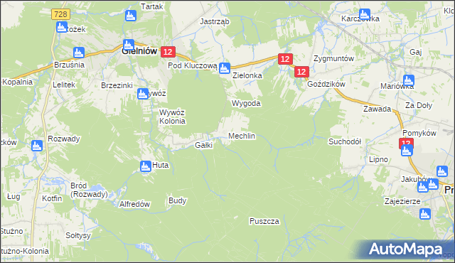 mapa Mechlin gmina Gielniów, Mechlin gmina Gielniów na mapie Targeo