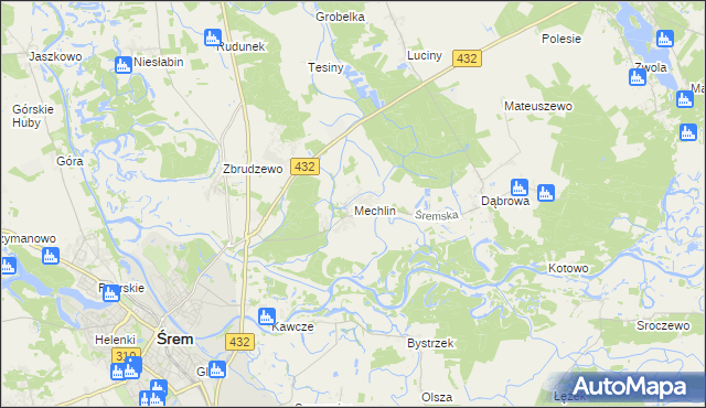 mapa Mechlin gmina Śrem, Mechlin gmina Śrem na mapie Targeo