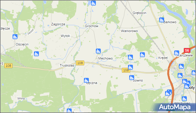 mapa Mechowo gmina Płoty, Mechowo gmina Płoty na mapie Targeo