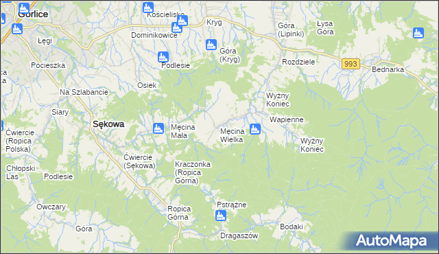 mapa Męcina Wielka, Męcina Wielka na mapie Targeo