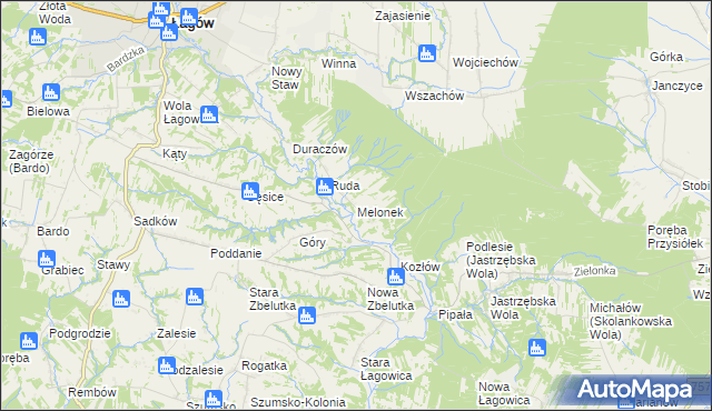 mapa Melonek, Melonek na mapie Targeo