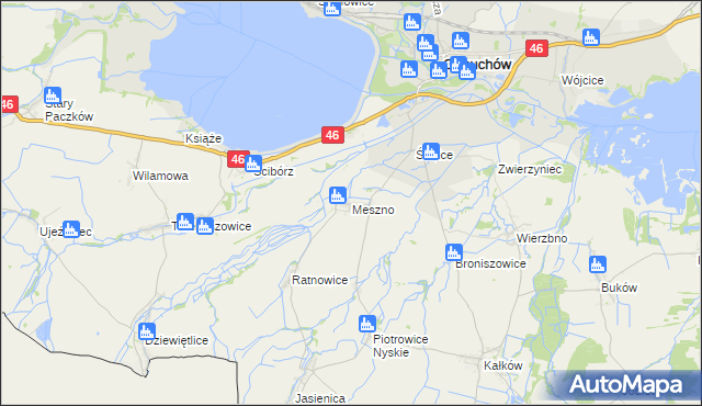 mapa Meszno gmina Otmuchów, Meszno gmina Otmuchów na mapie Targeo